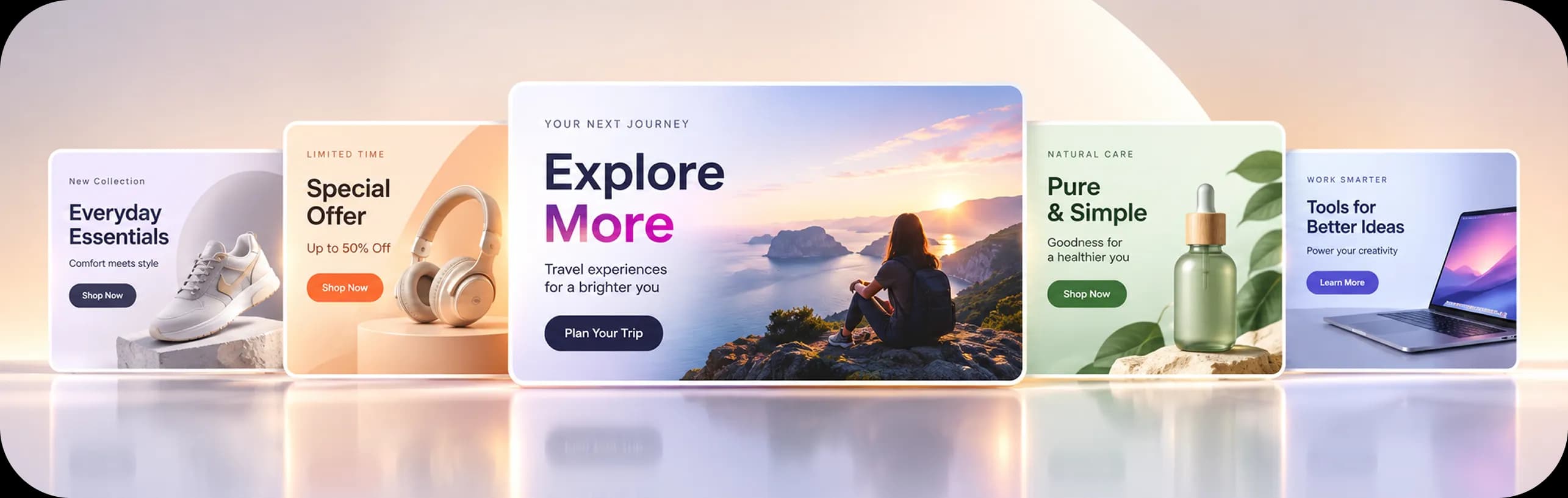 Banner Studio — display ad creatives across fashion, electronics, travel, beauty, and tech