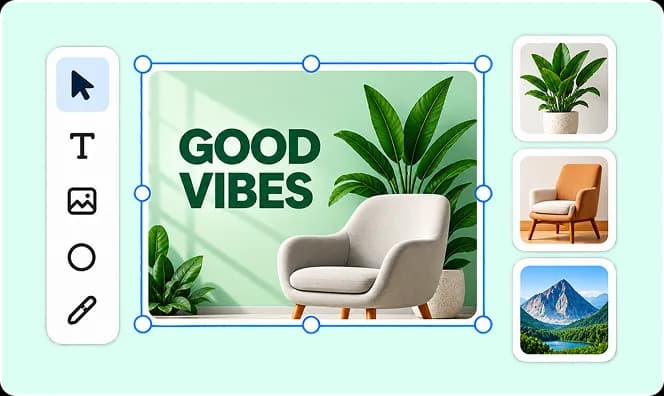 Banner design canvas with toolbar and composition variations