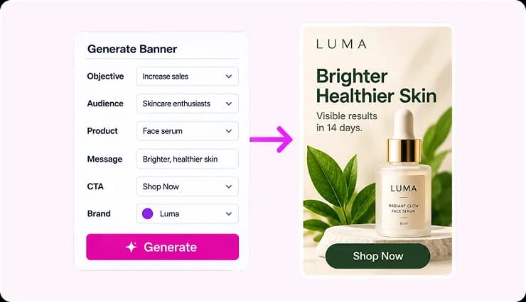 Generate Banner form flowing into a LUMA product banner