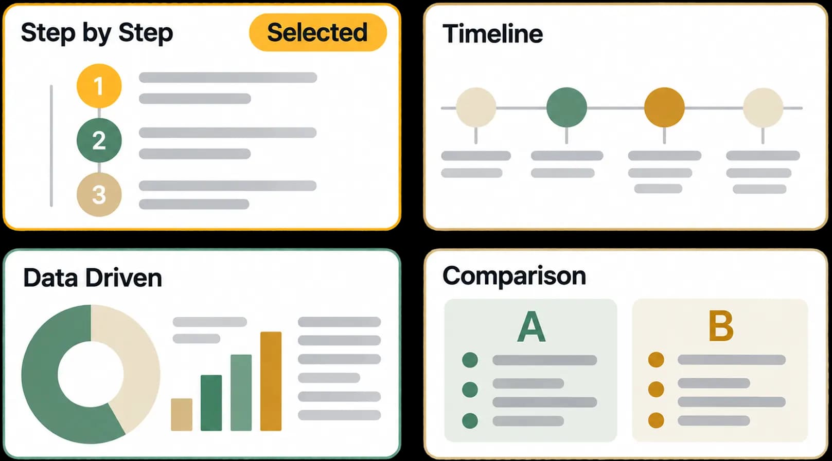 Choose an infographic structure from timeline, data, and comparison layouts