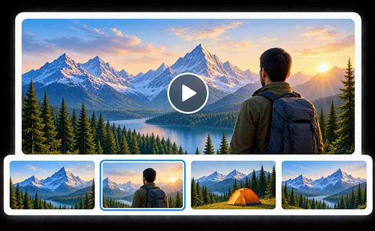 Selected thumbnail preview with play button and alternate frames