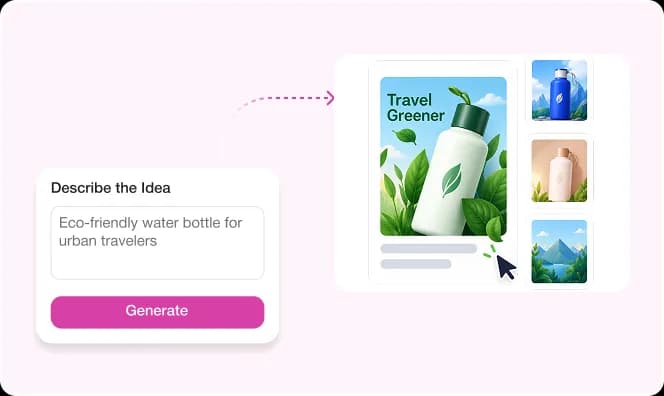 First-time creator generating ad layouts from a simple idea prompt