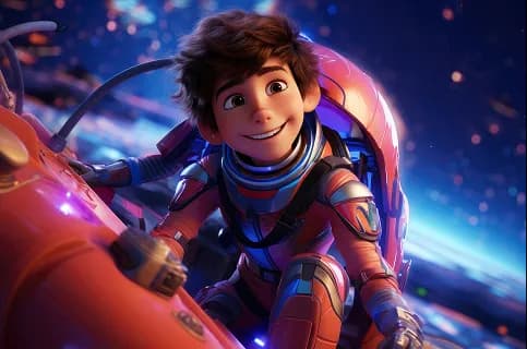 3D cartoon character in a futuristic space suit