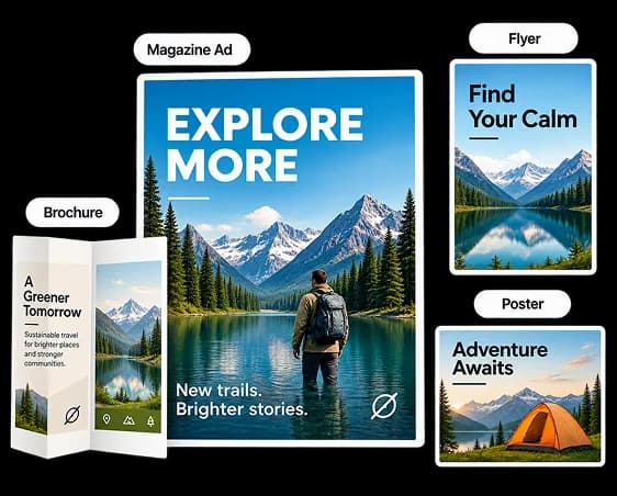 Magazine, flyer, brochure, and poster print formats from one campaign