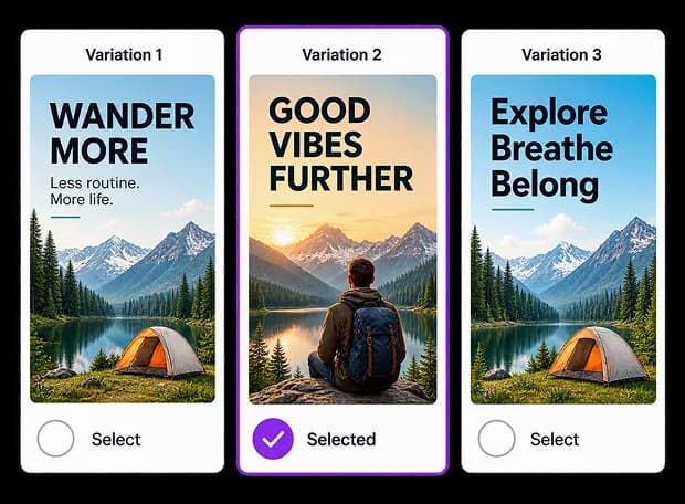 Three print-ad variations with one selected