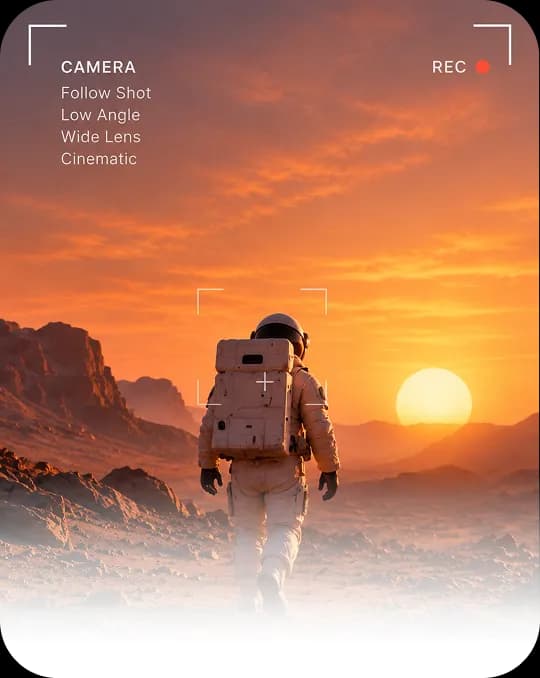 Camera follow shot framing of astronaut on Mars
