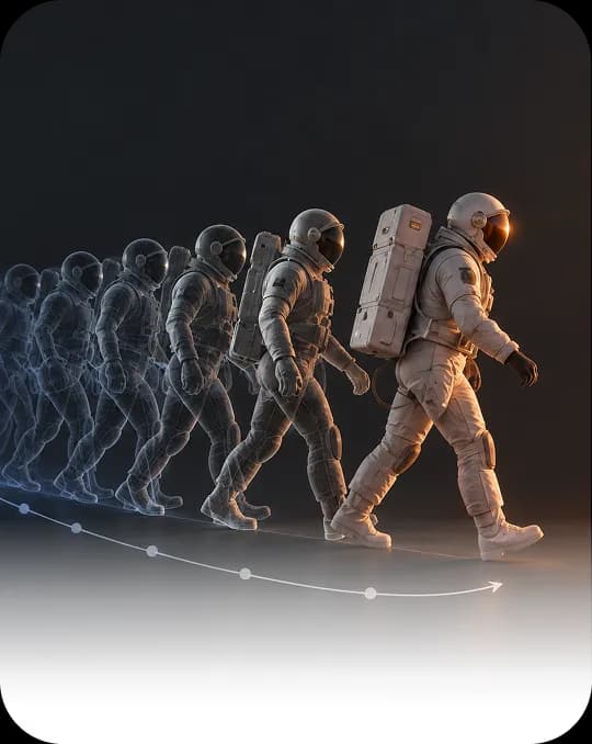Astronaut motion trail progression